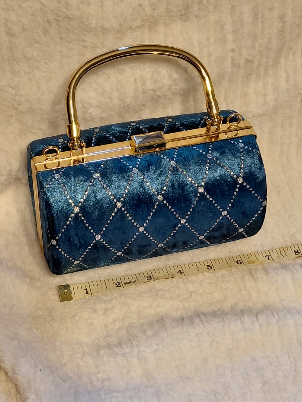 Elegant Teal Quilted Satin Evening Handbag with Gold Frame